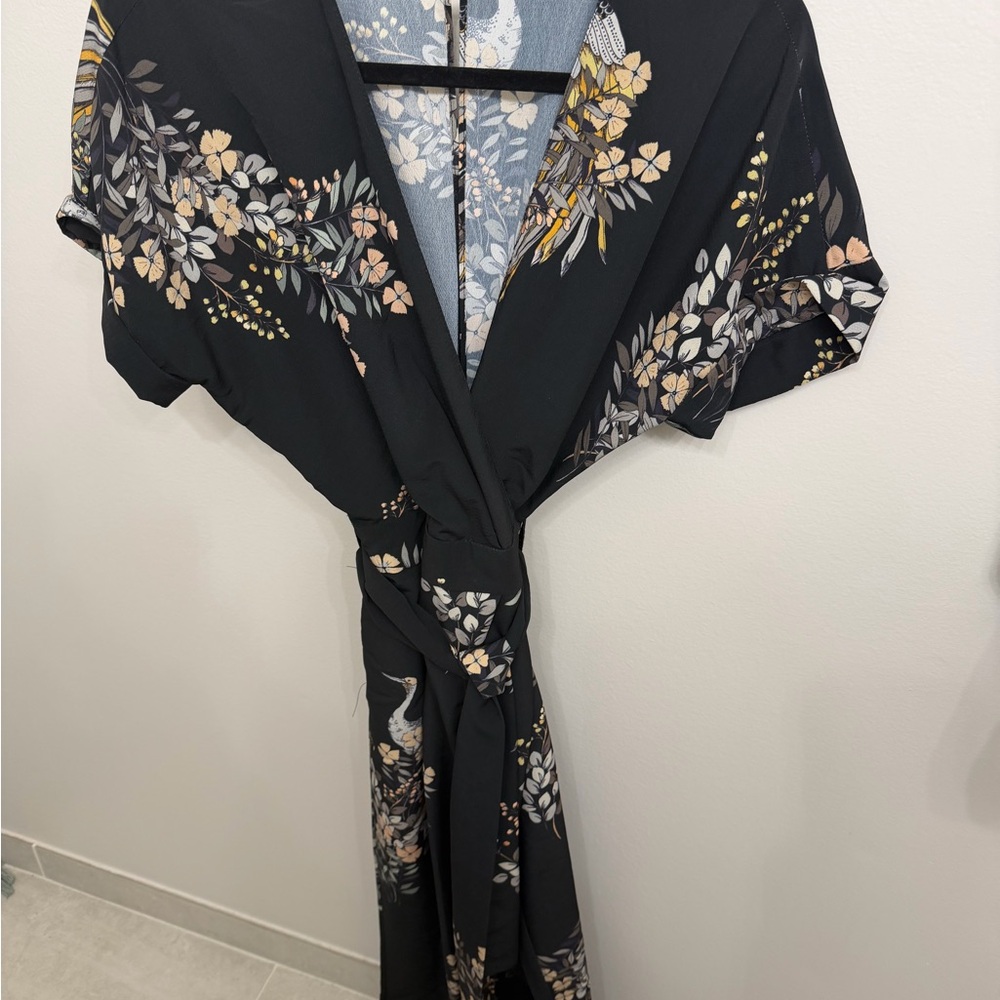 Zara Black Jumpsuit with Floral and Bird Design